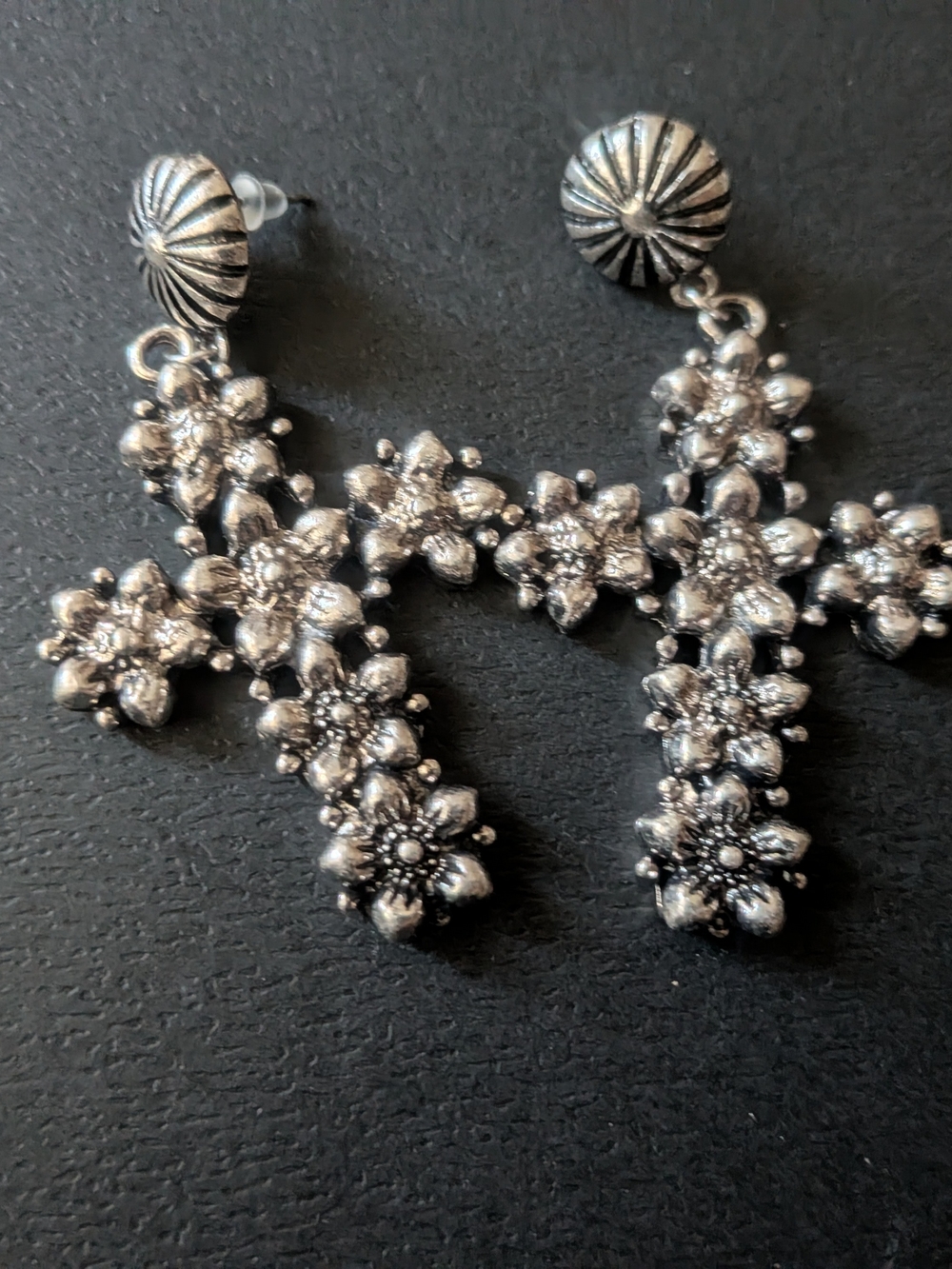 Stunning Vintage Silver Floral Cross Dangle Earrings, a touch of gothic romance